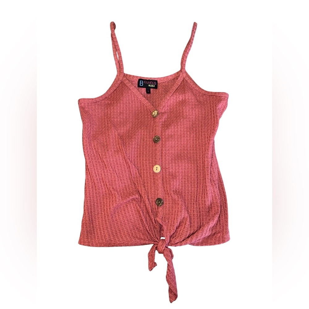 B FAMOUS NWOT PINK WAFFLE KNIT TANK TOP SIZE